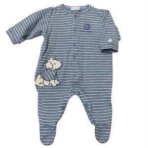 Carter’s Classics Baby Boy Sleeper 0–3M Blue Stripe Puppy Footed Cotton Vintage